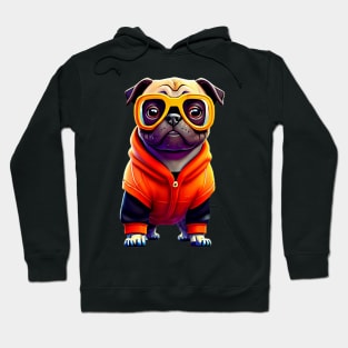 Cute Pug Superstar - Adorable Pug with Orange Hoodie and Glasses Hoodie